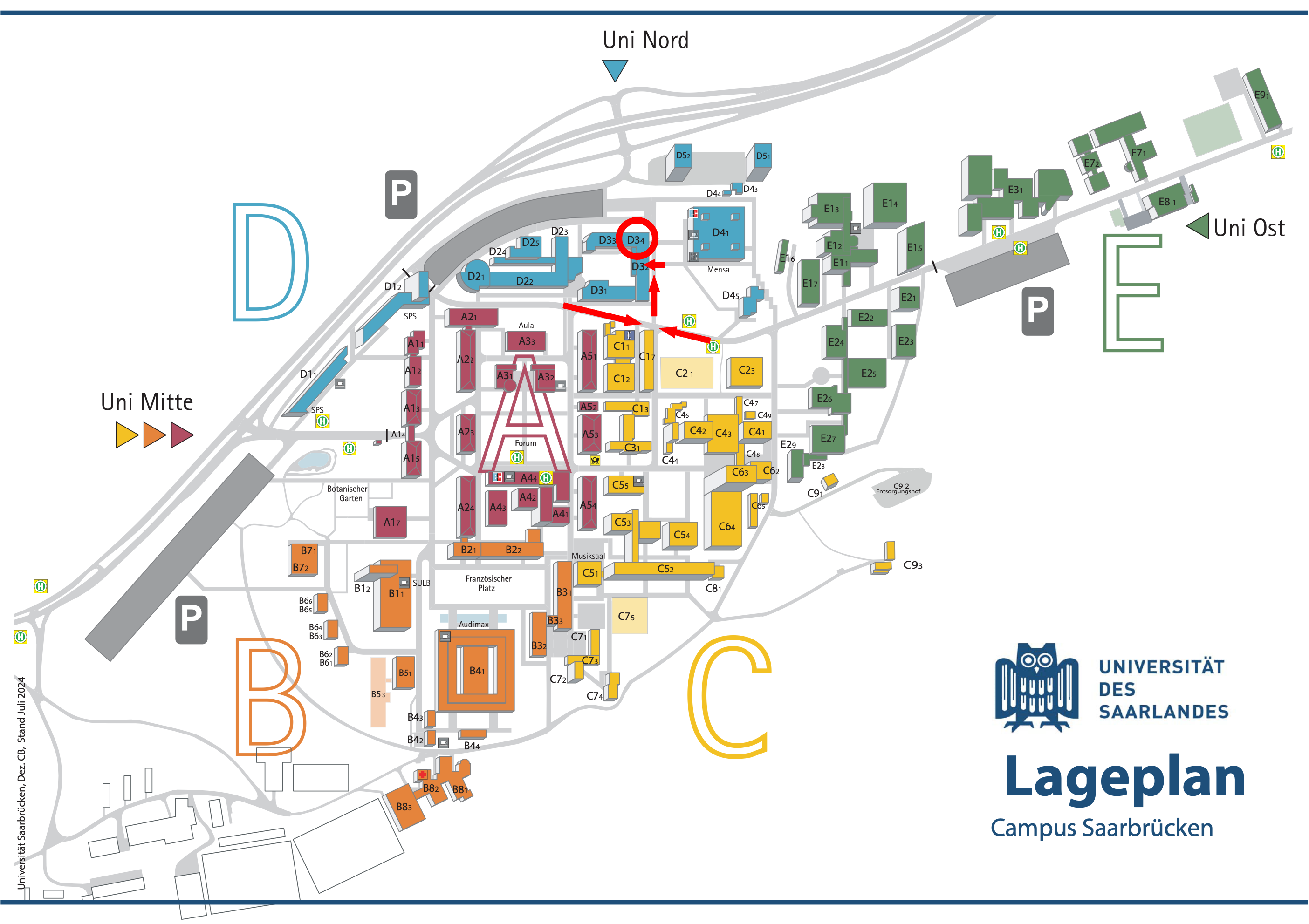 Campus map showing Building D3